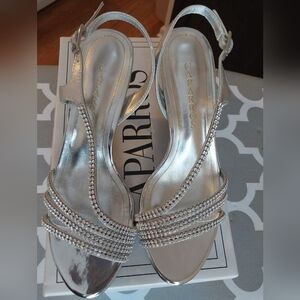 Caparros Silver Crystal-Strap Slingback Heels